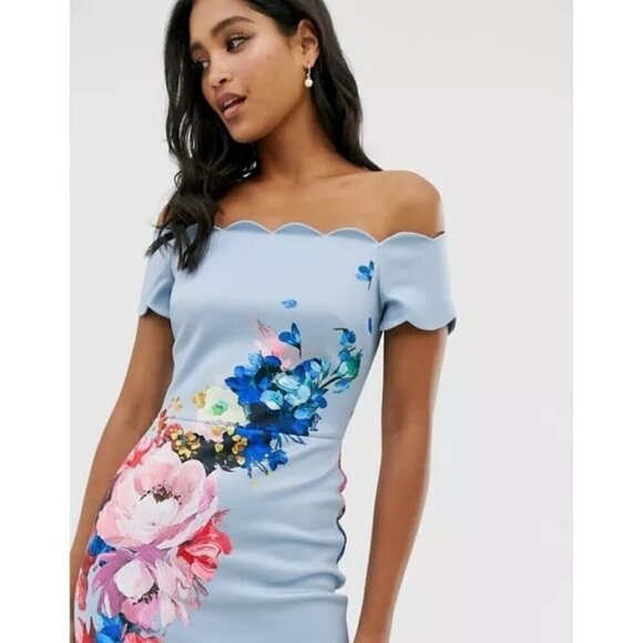 💕TED BAKER💕 Hailly Bardot Dress ~ Raspberry Ripple Print TB Size 4 = US 10 NWT - Picture 4 of 16